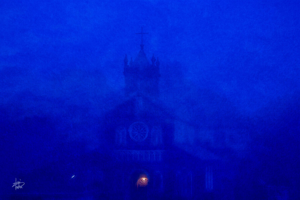 Kuroshima Cathedral in the morning fog before dawn,Nagasaki,Japan