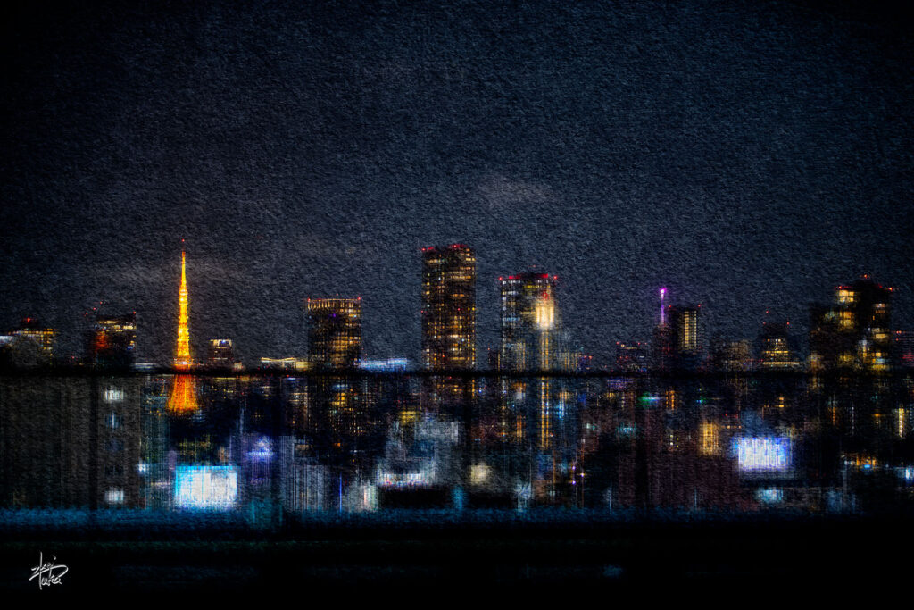 Night view of Tokyo, Tokyo Tower and Sky Tree