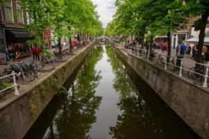 Delft cityscape with narrow canals