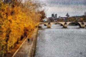 The riverside of the Seine in autumn foliage,Paris