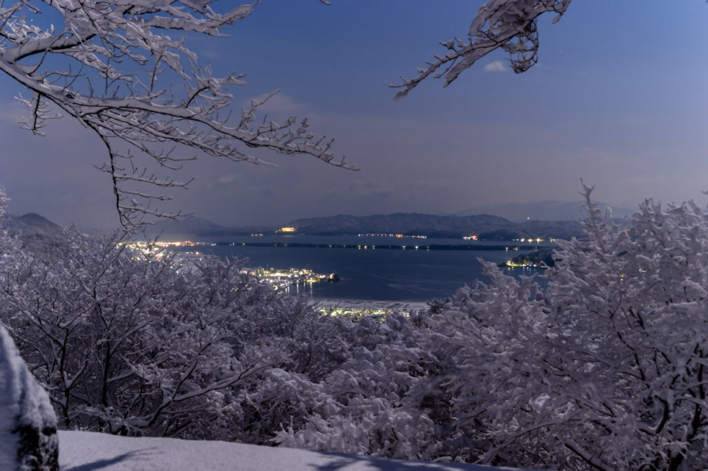 snowy view of amano-hashidate,kyoto,japan