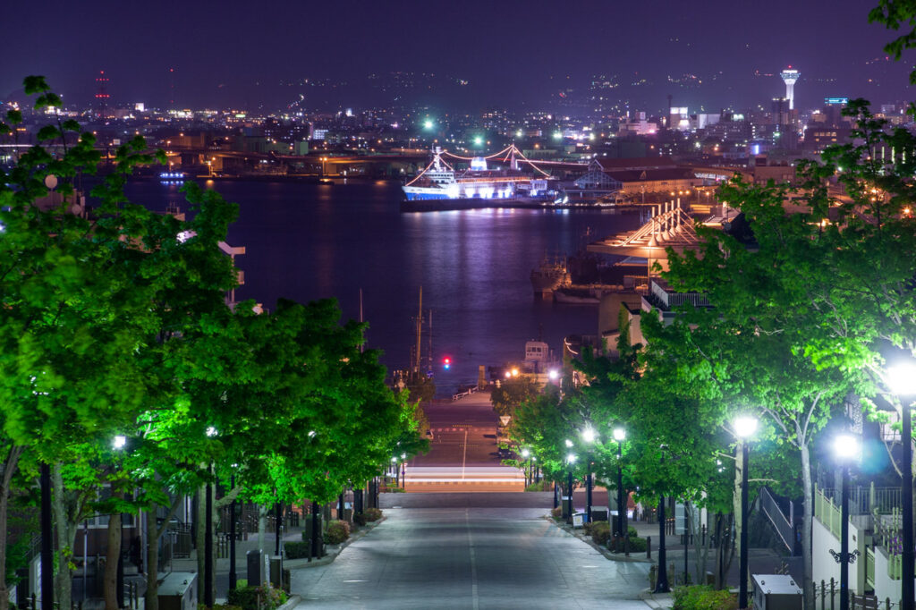 night view of yahata slope in hakodate,hokkaido,japan