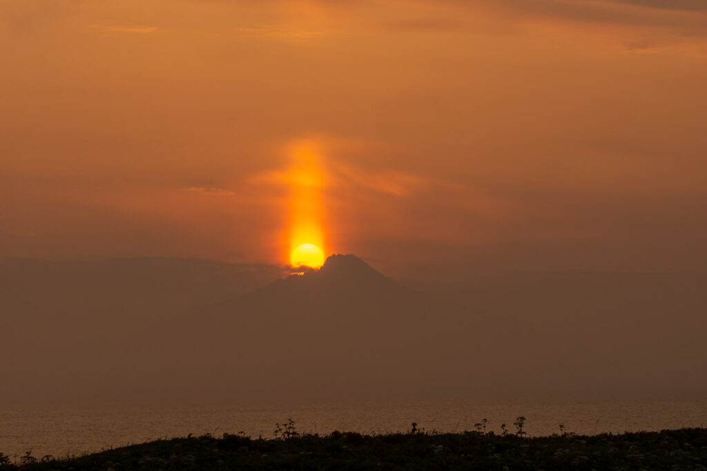 Sunset at Rishiri island from sarobetsu wilderness,wakkanai,hokkaido,japan