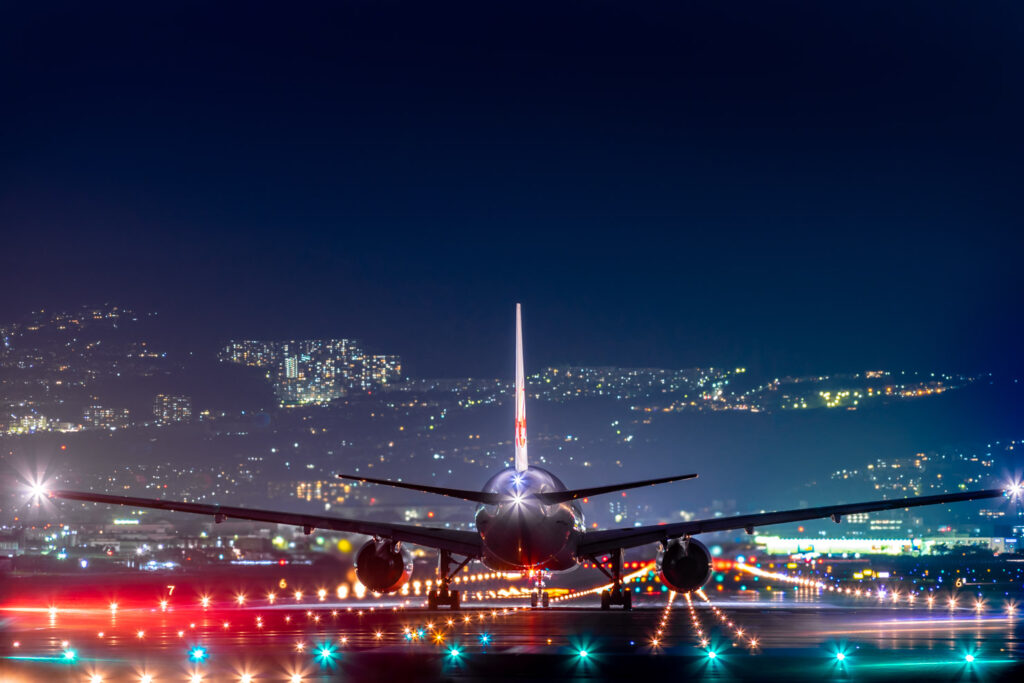 Night view of Osaka International Airport ”Itami Airport” @ Senri river bank