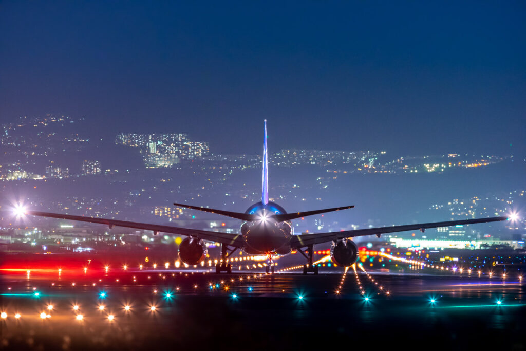 Night view of Osaka International Airport ”Itami Airport” @ Senri river bank