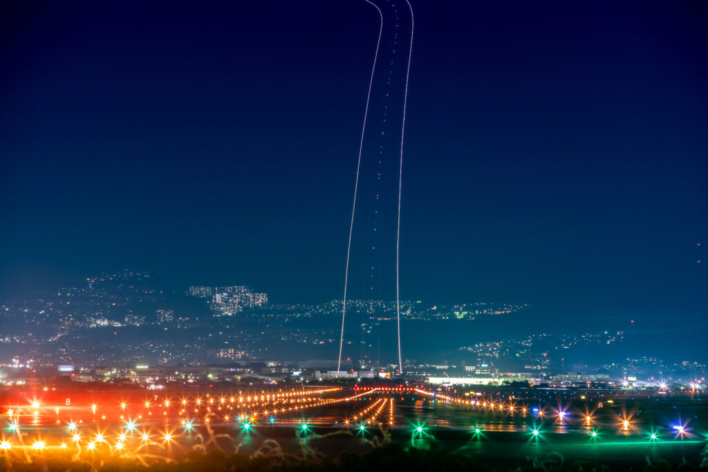 Night view of Osaka International Airport ”Itami Airport” @ Senri river bank