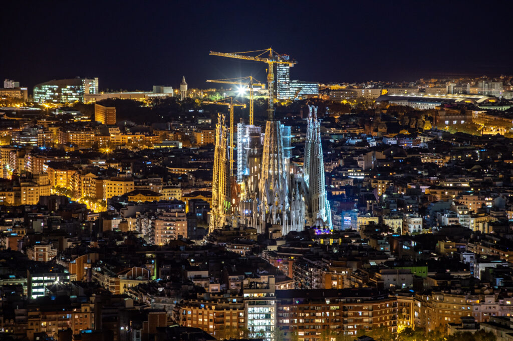 Sagrada Familia,
Night view from Turo de la Rovira