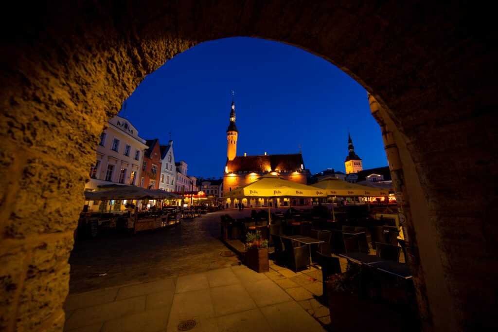 night view of market place in tallinn