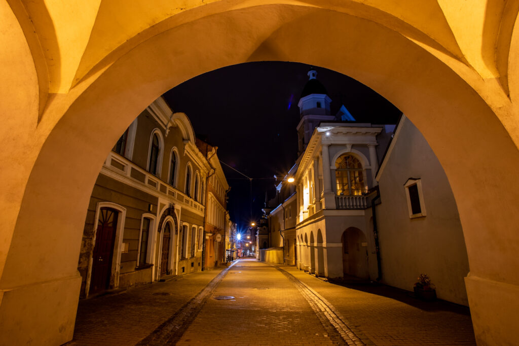 Night view of the Gates of Dawn, Vilnius