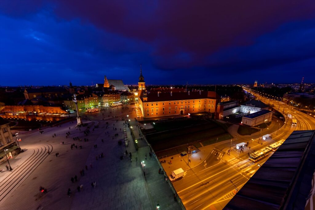 night view of warsaw