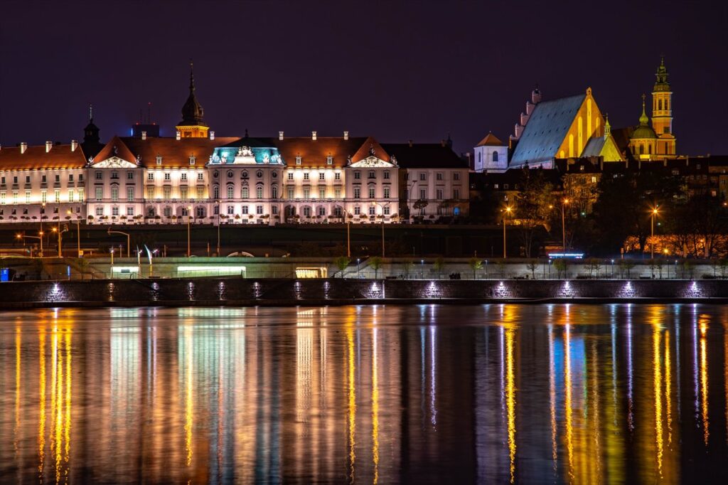 night view of warsaw