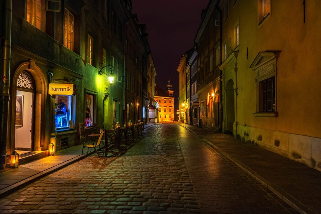 night view of warsaw