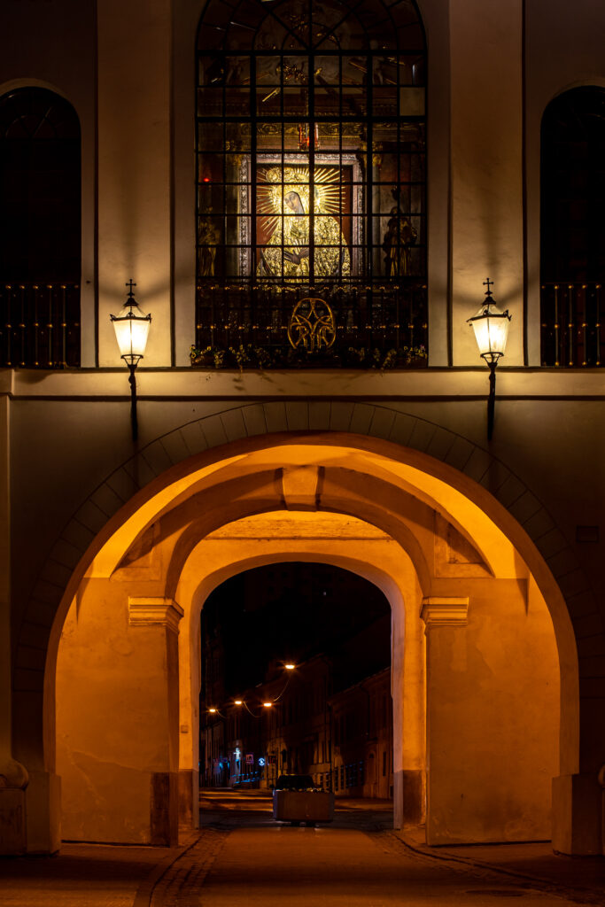 Night view of the Gates of Dawn, Vilnius