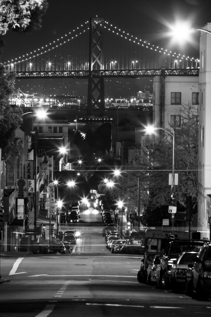 San Francisco, the City of Hills Downtown,night shot