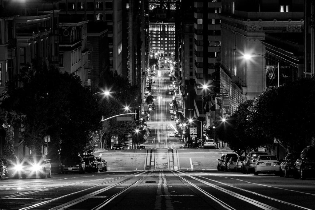 San Francisco, the City of Hills Downtown,night shot