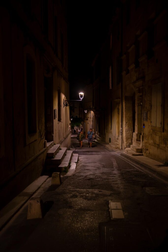 Alleys in the old town of Arles at night