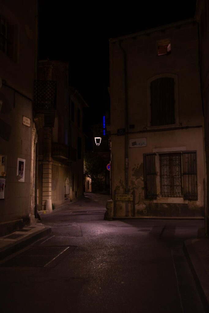 Alleys in the old town of Arles at night