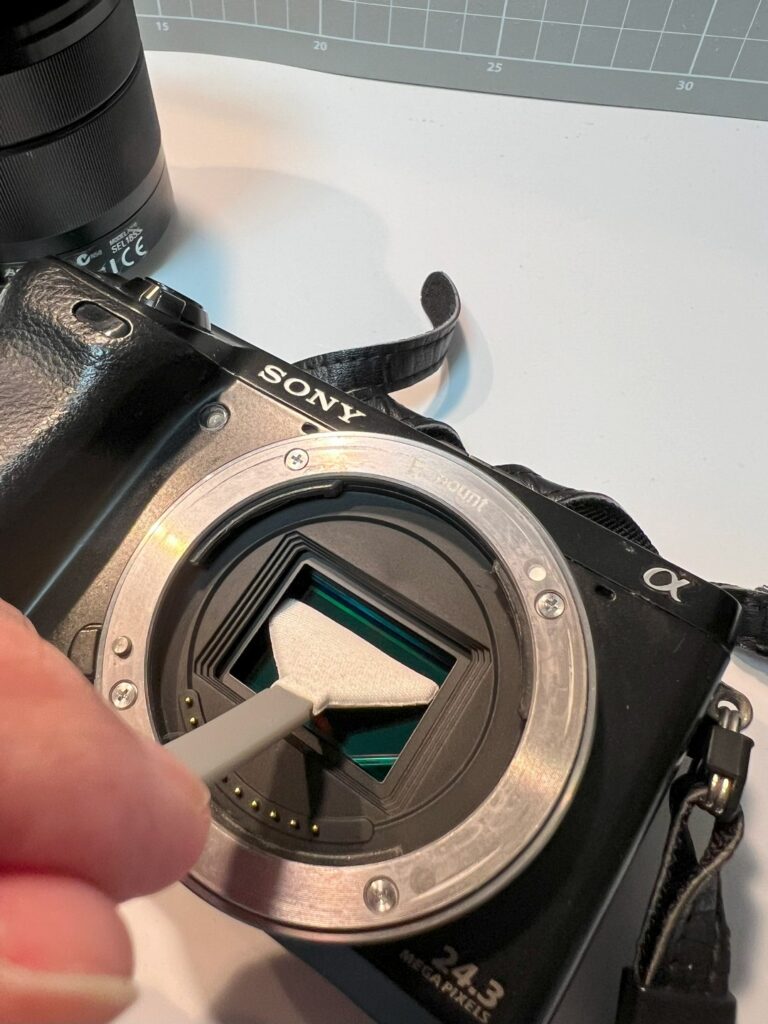 Sony Alpha series sensor cleaning with a commercial kit.