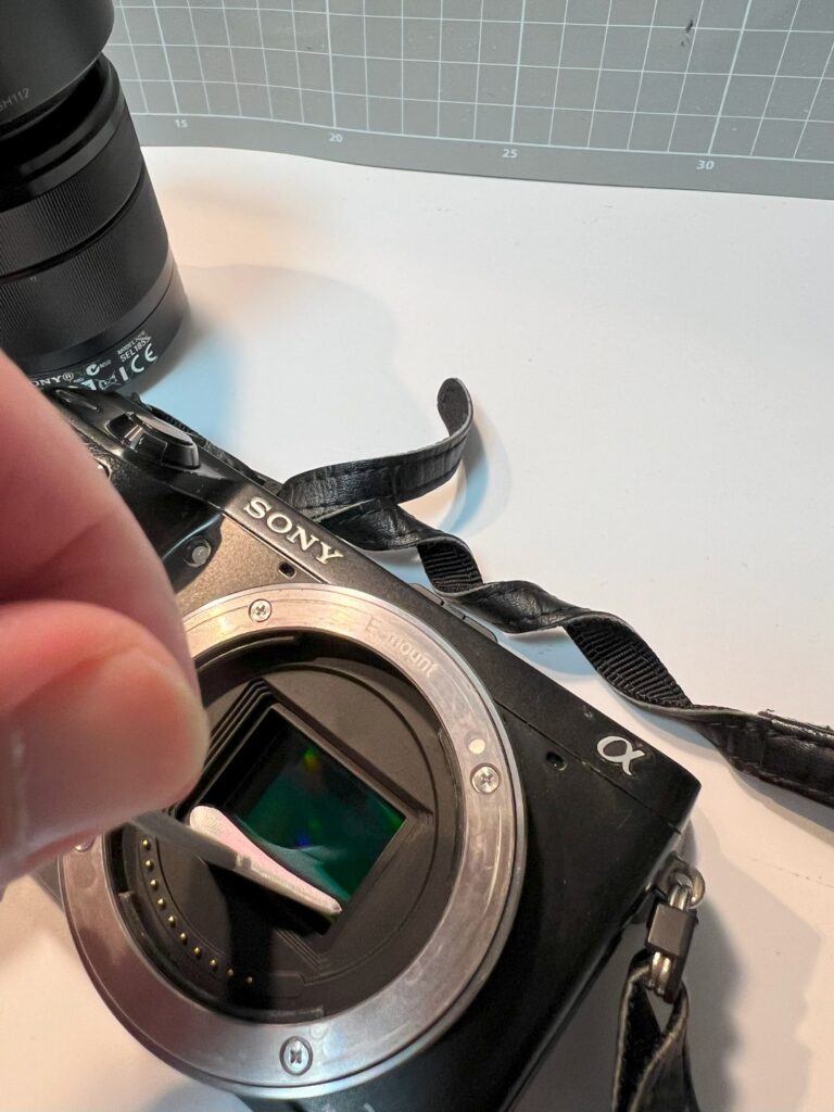 Sony Alpha series sensor cleaning with a commercial kit.