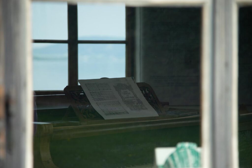 Looking through a window into Mahler's composition hut on the shores of Lake Attersee