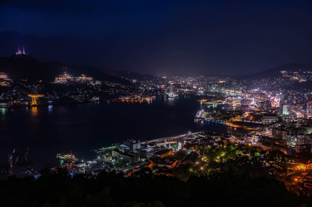 Night view of Nagasaki port at Nabe Kanmuriyama park