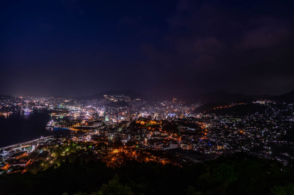 Night view of Nagasaki port at Nabe Kanmuriyama park