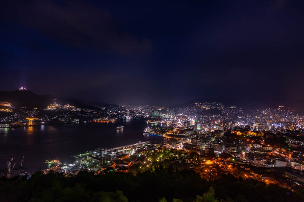 Night view of Nagasaki port at Nabe Kanmuriyama park