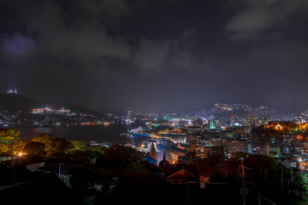 Night view of Nagasaki port at Nabe Kanmuriyama park