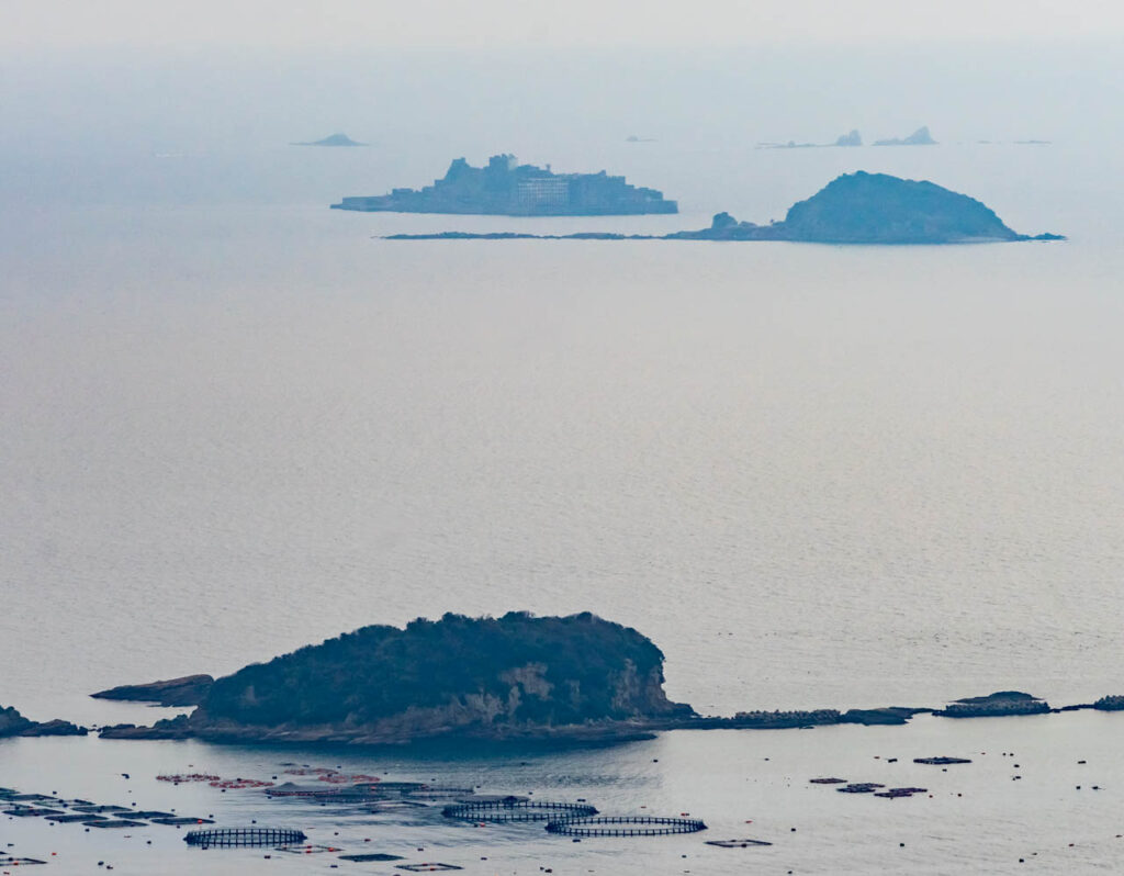 Gunkan island view from Zenchodani catholic church in Nagasaki,Japan