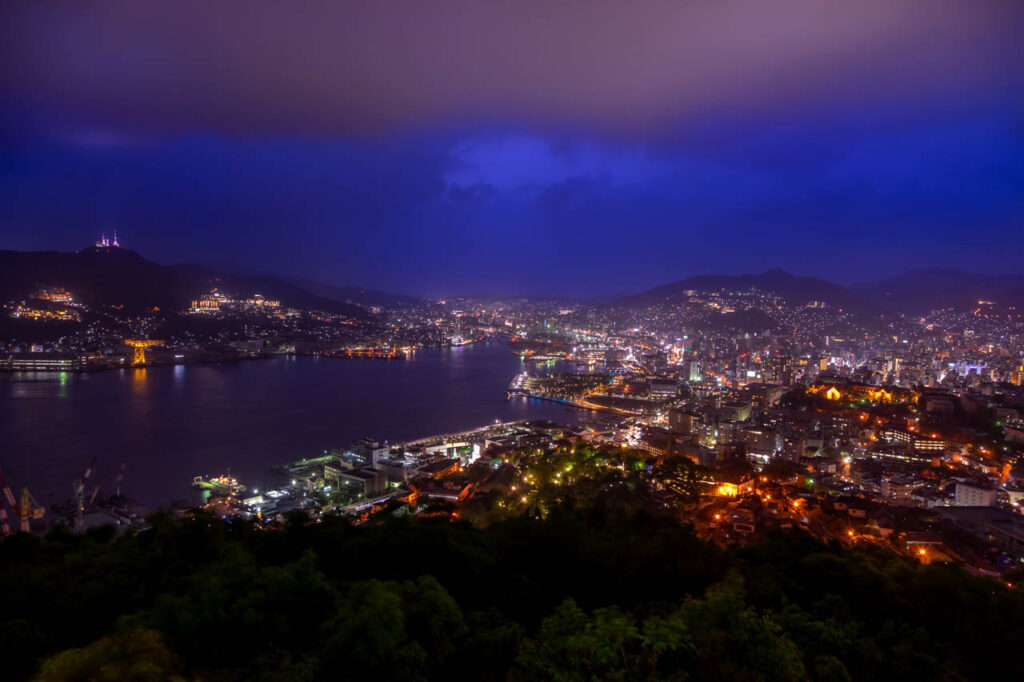 Night view of Nagasaki port at Nabe Kanmuriyama park