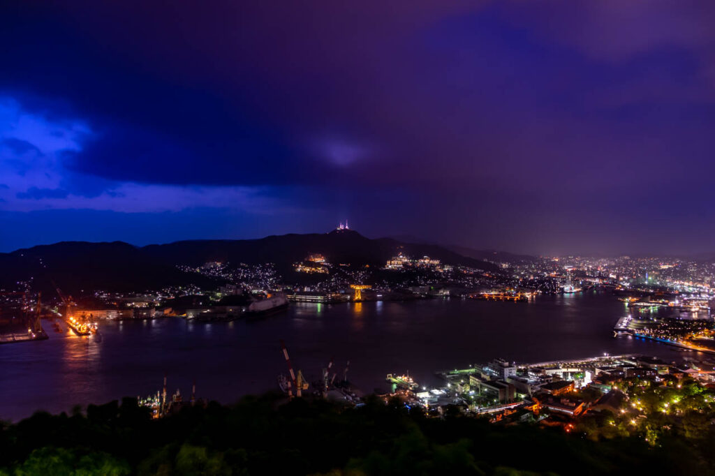 Night view of Nagasaki port at Nabe Kanmuriyama park