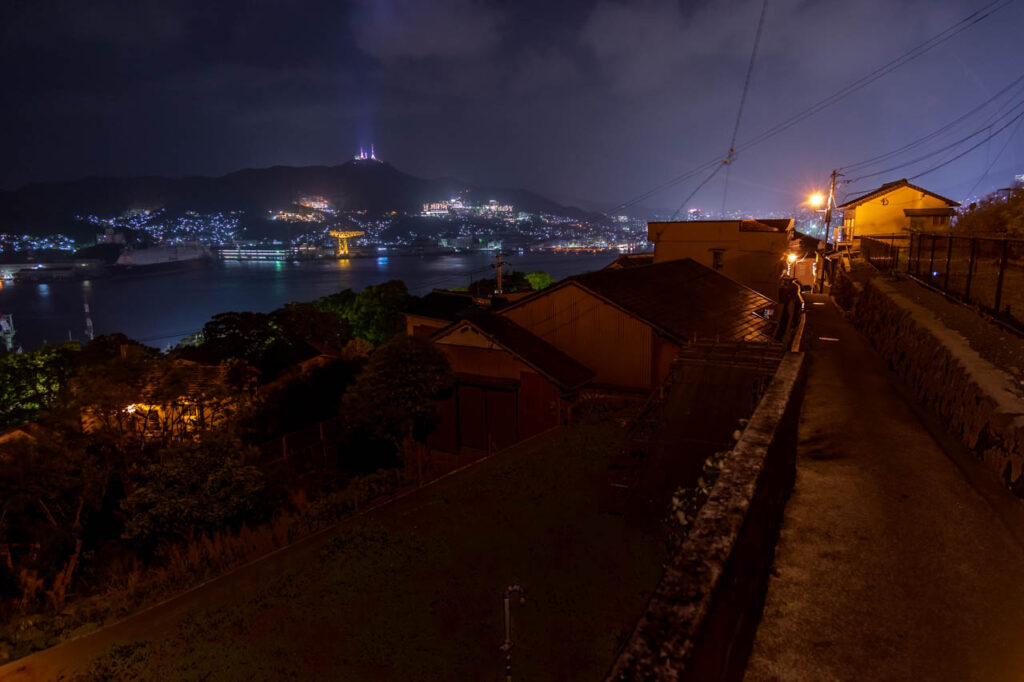 Night view of Nagasaki port at Nabe Kanmuriyama park