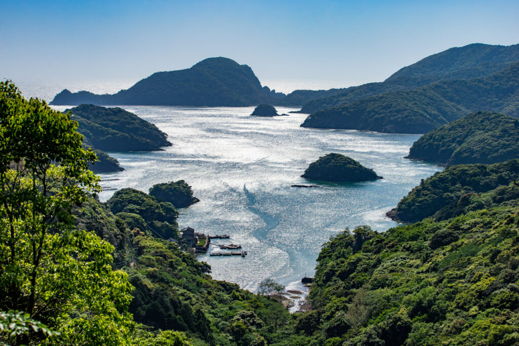 A cove sparkling with sunlight