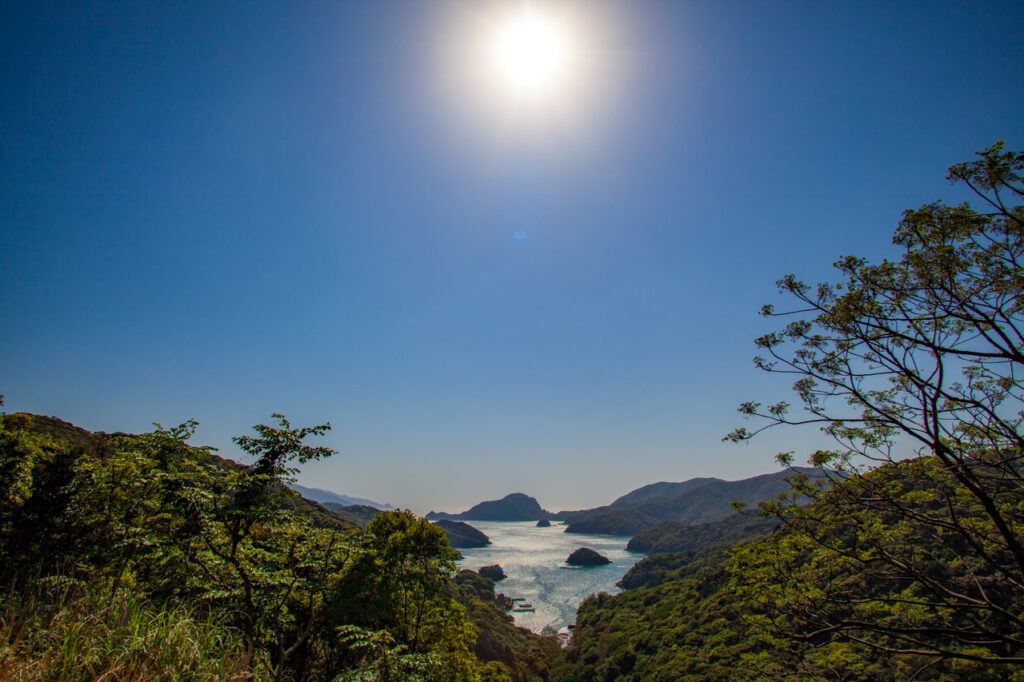 A cove sparkling with sunlight