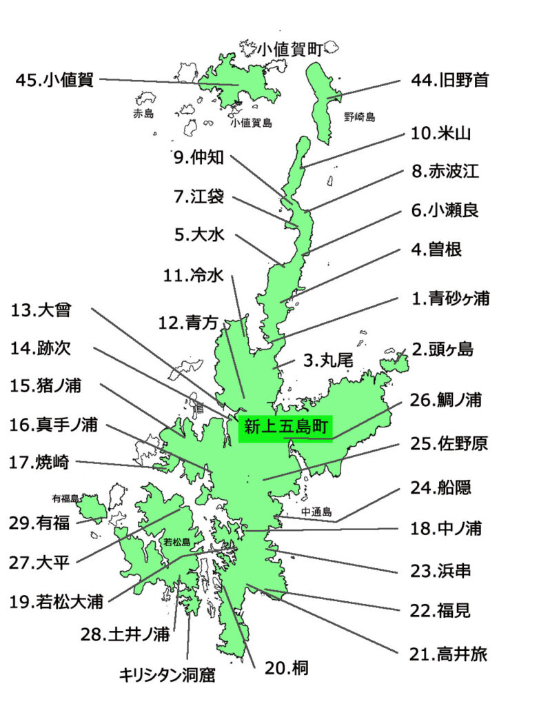 map of Churches in Shin-kami-goto-town,Nagasaki,Japan