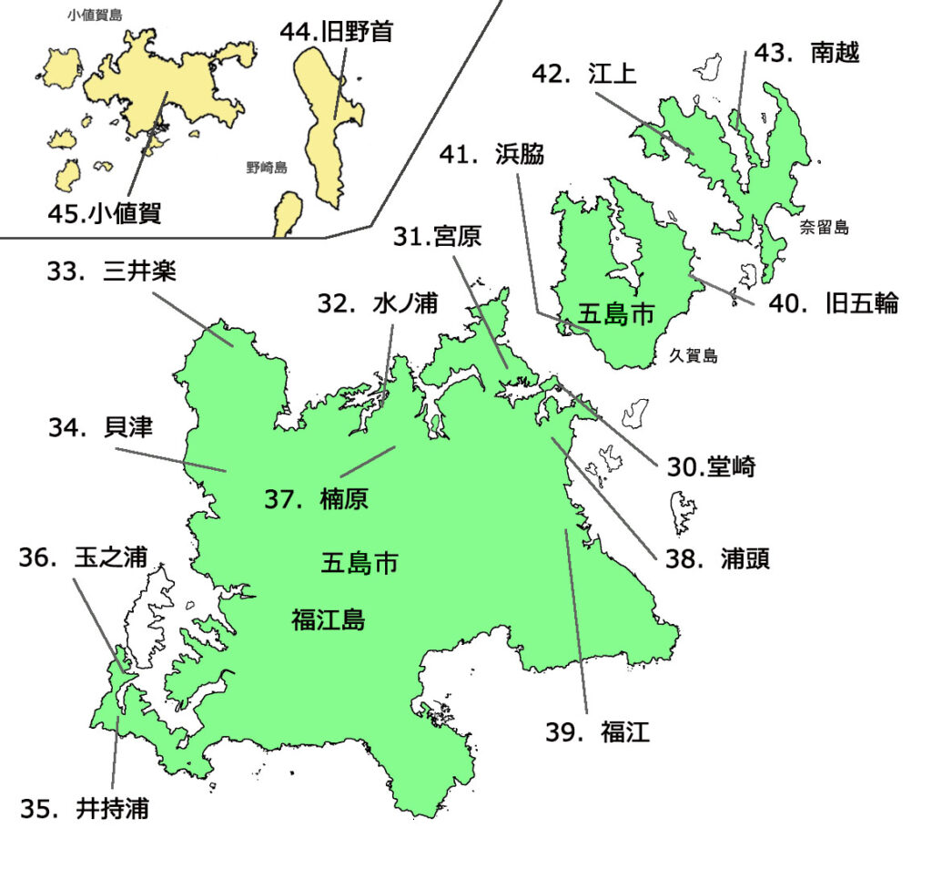 map of Churches in Fukue island and others,Nagasaki,Japan